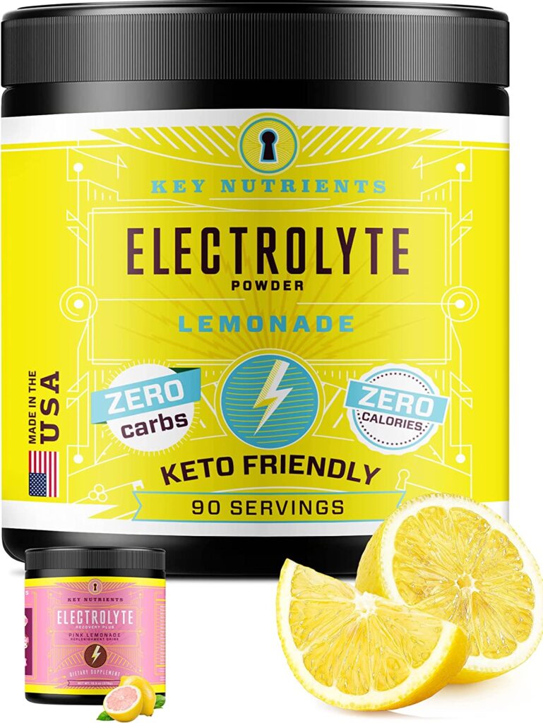 KeyNutrients Electrolytes Powder lemonade flavor in jar.